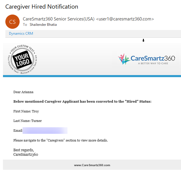 Caregiver Hired Notification