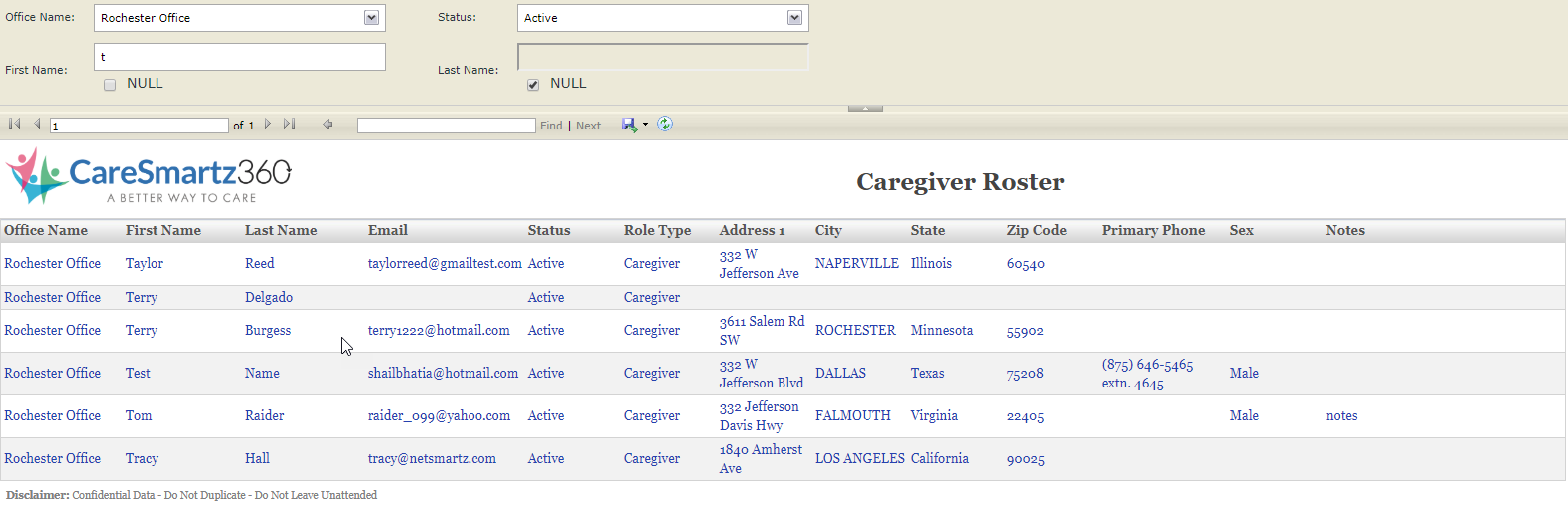 Caregiver Roster