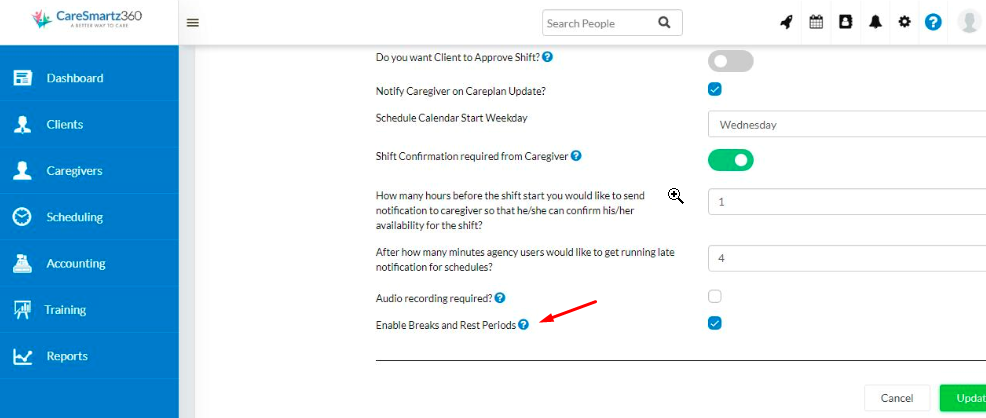 Ability to  Enable Breaks and Rest Periods in New Update