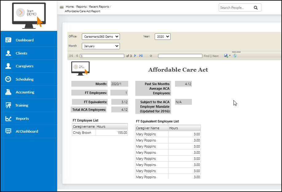 Agencies will be able to see the Affordable care act report in our system