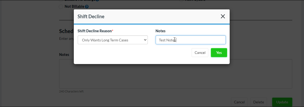 Caregiver shift declined reason from a shift - Caresmartz360 Update