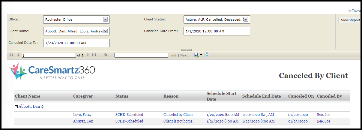 New report canceled by client jan update