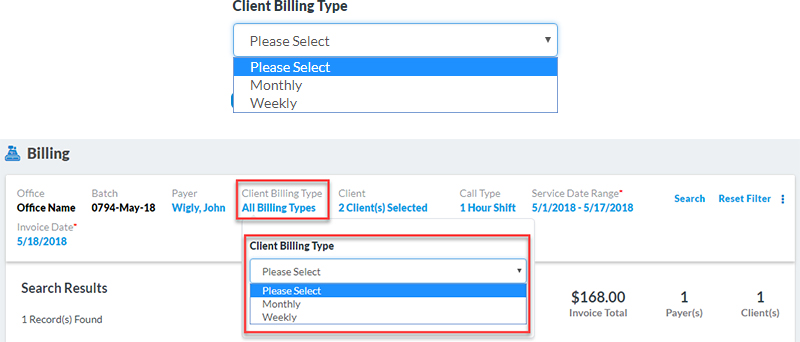 Client Billing Type Filter Addition