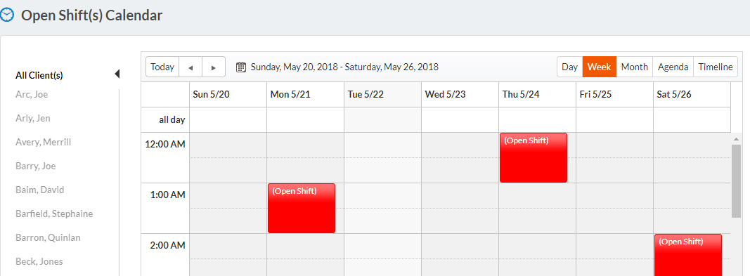 Open Shift(s) Calendar