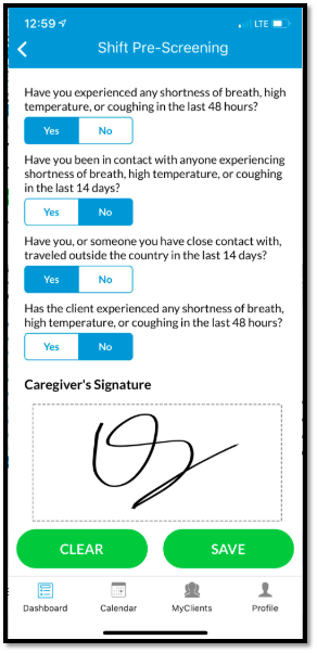 Caregiver Covid Pre Screening Questionnaire