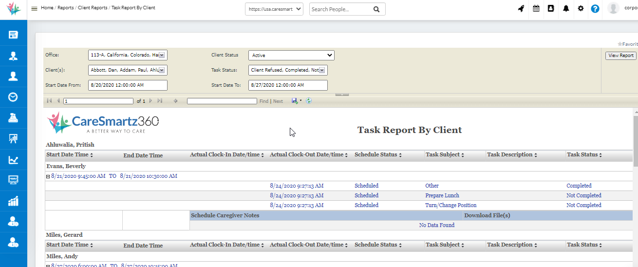 Show the Task Status for Clients
