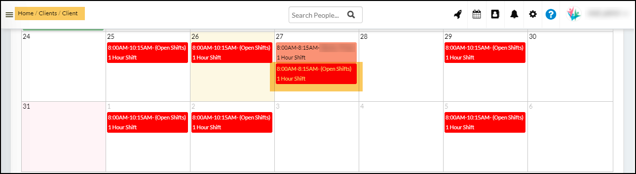 Now able to view both on the calendar one is Cancelled by Caregiver and Open Shift