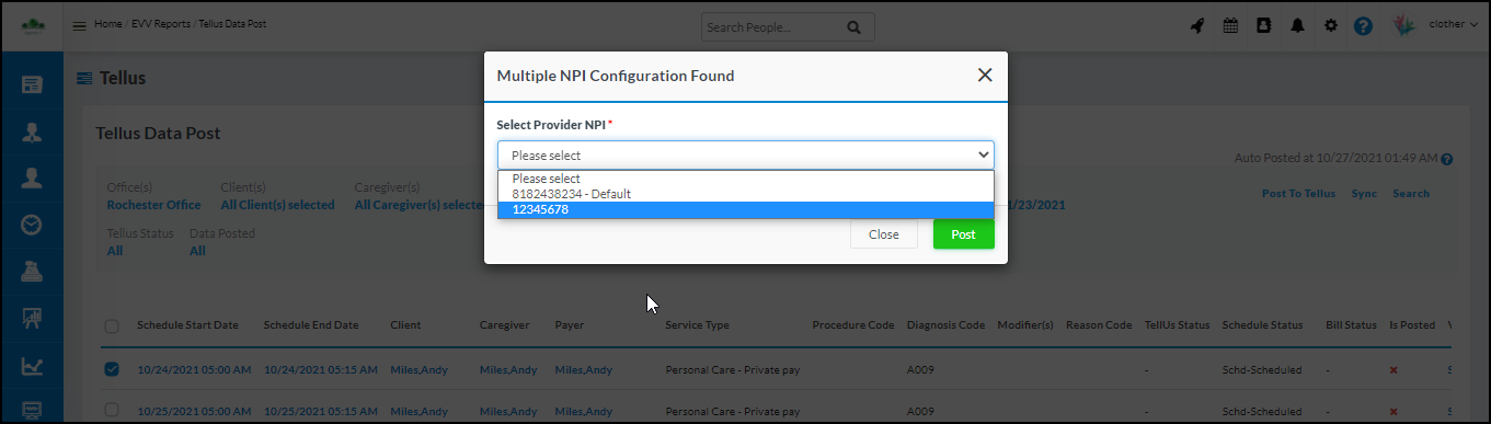 Ability to add multiple NPI numbers on the EVV configuration page
