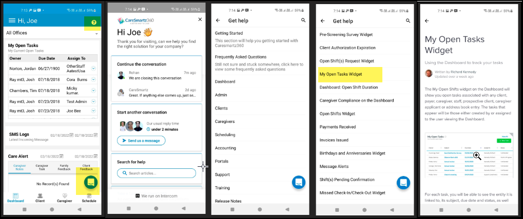 New Chat feature in home care agency app