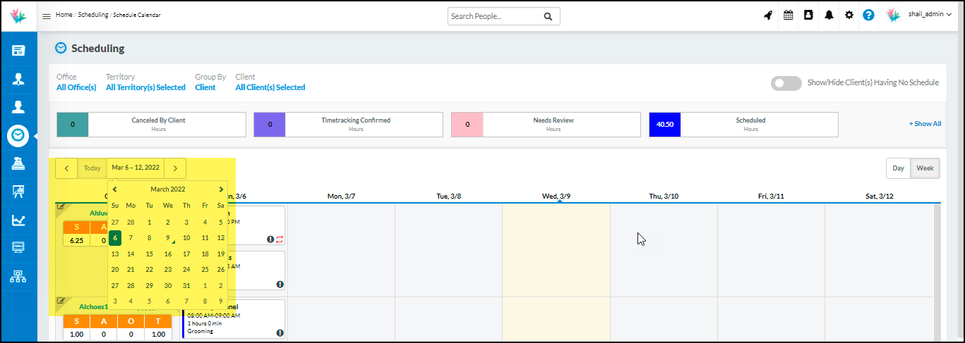 Change date by using a date picker on homecare Calender