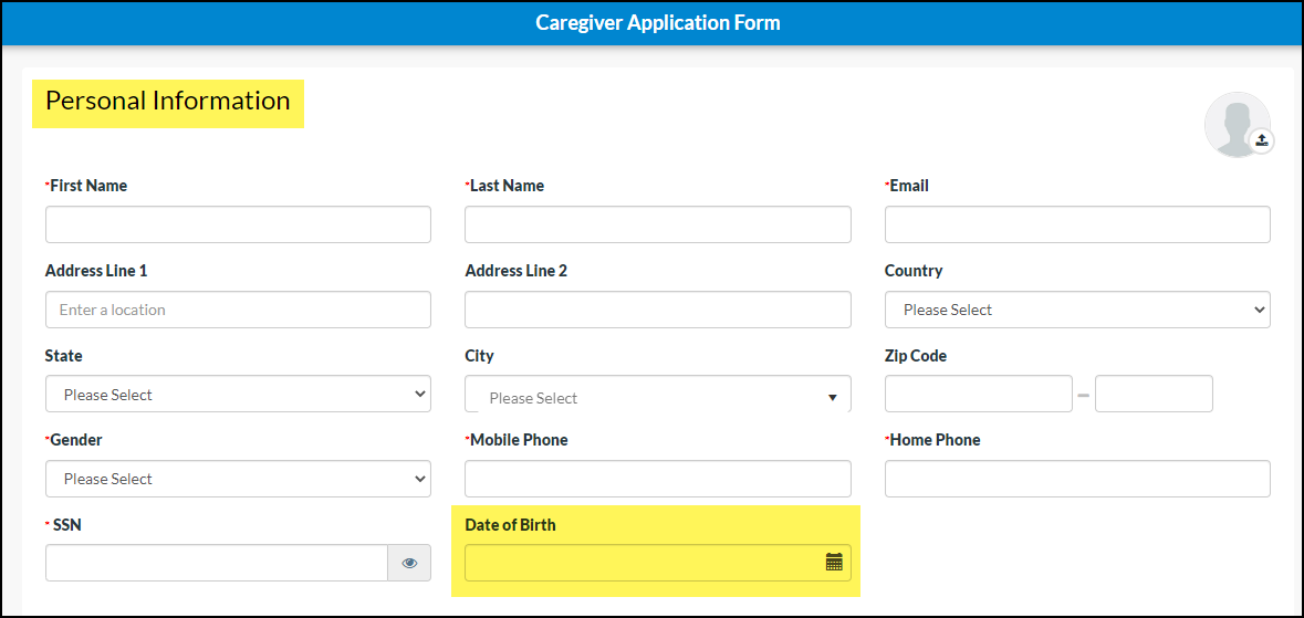 Caregiver Application Form Update