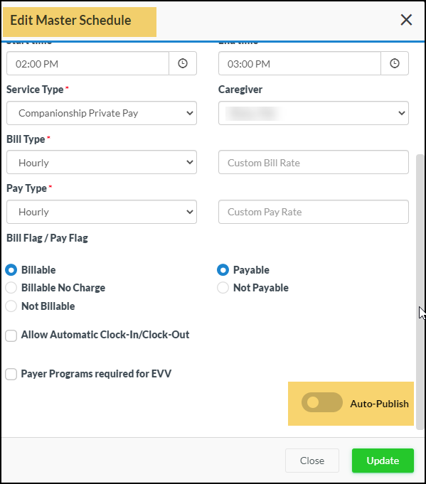 Auto Publish Master Schedule Update