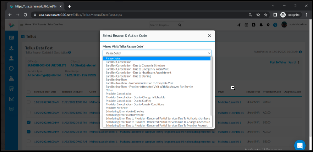 Workflow Updates In TELLUS Data Post Screen