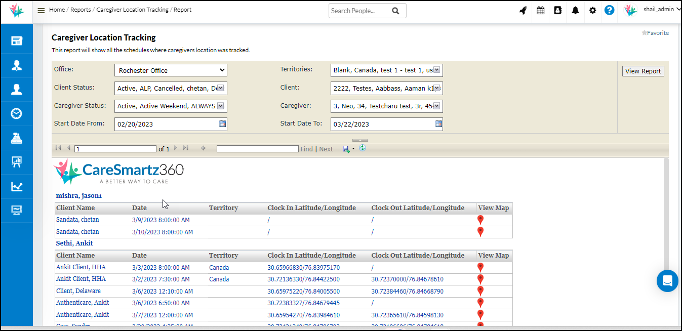 Caregiver Tracking Report