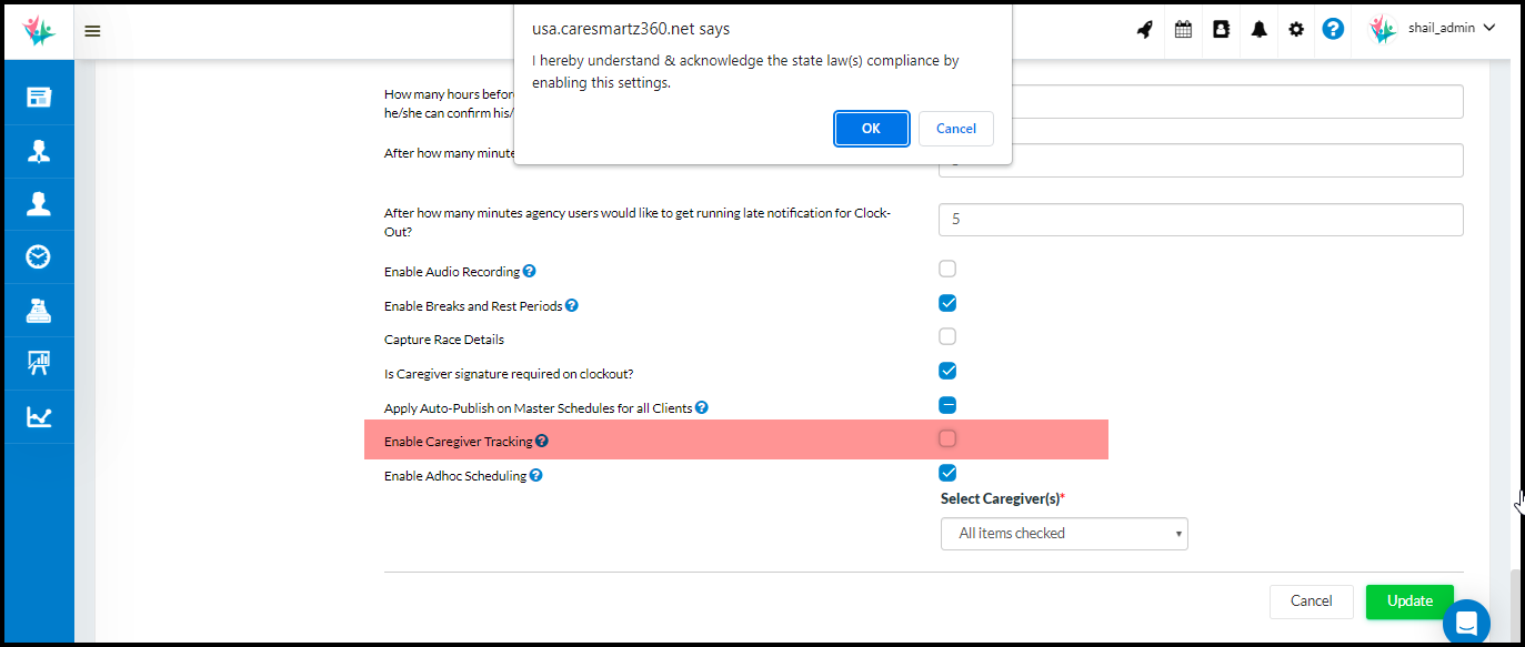 Caregiver Location Tracking Update
