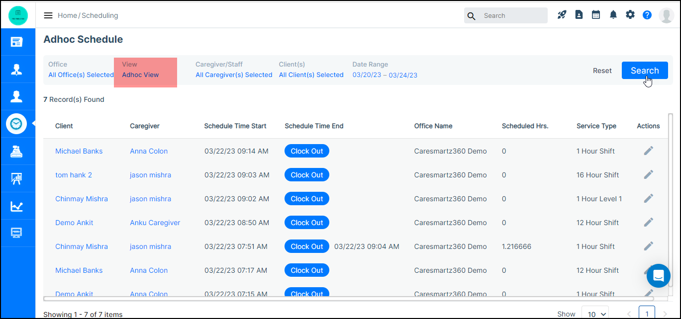Caregiver Mobile App Ad hoc Scheduling