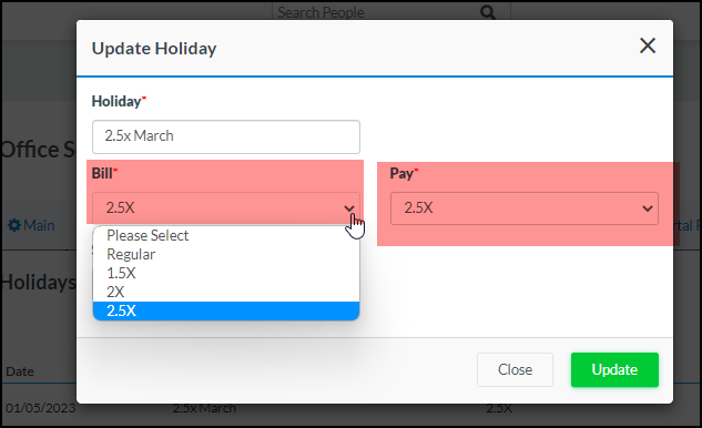 Holiday Updates in Bill amd Pay Rates