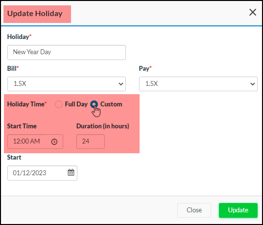 Custom Holiday Update for Agency Users