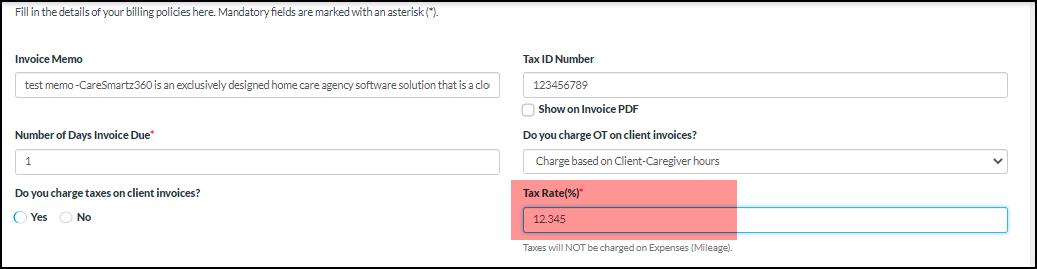 Tax Rate Update in the Office Settings