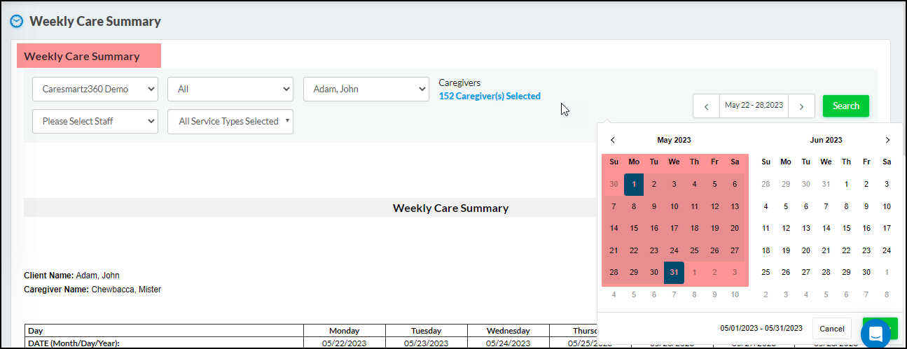 Weekly Care Summary Report Updates