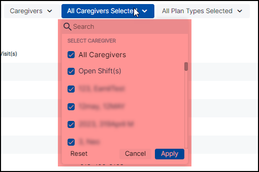 CareSmartz360 Caregiver grouping Scheduling Filter Update