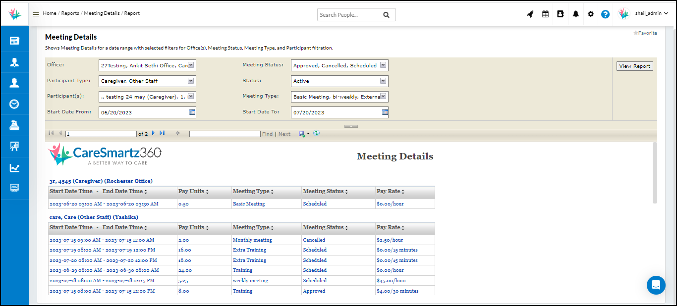 CareSmartz360 Schedule Meeting Report Update