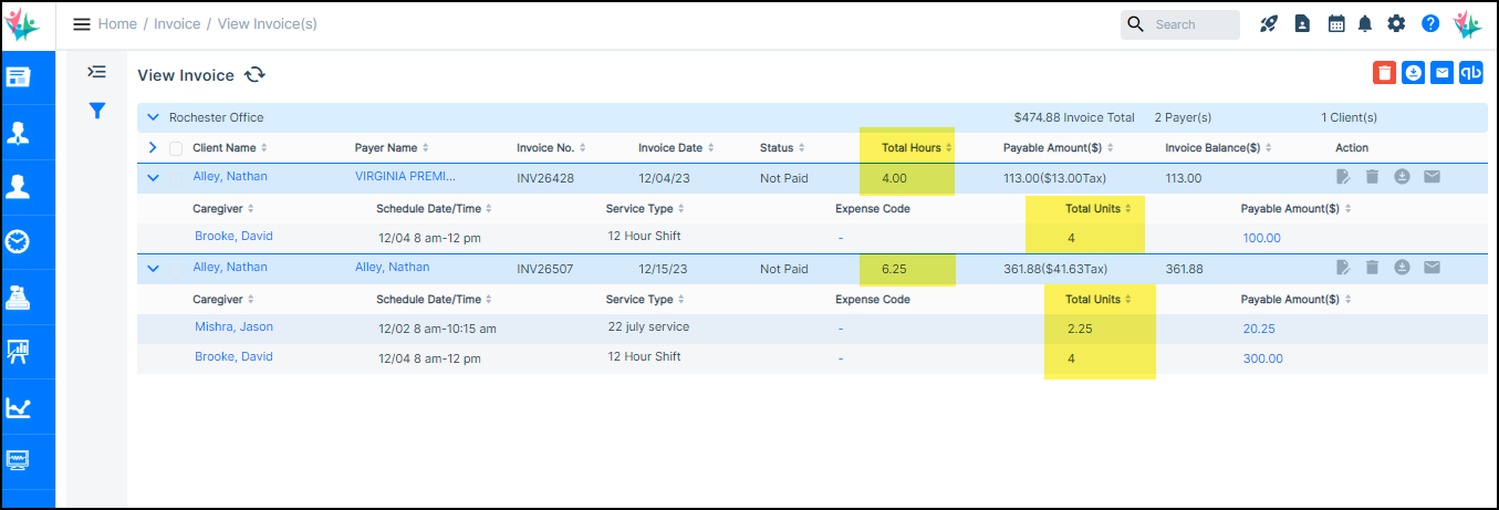CareSmartz360 HomeCare Software Invoice Updates