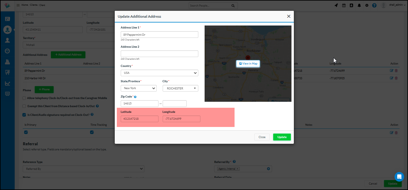 Add Latitude/longitude on Client profile - CareSmartz360