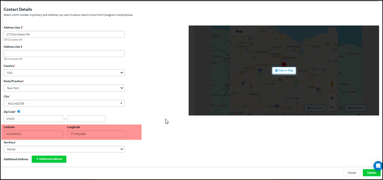 update Latitude/longitude on Client profile - CareSmartz360