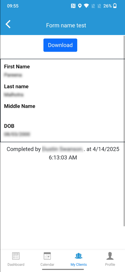 Caregiver app update - View of complete client form