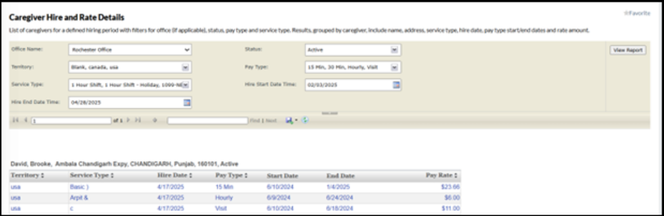 Caregiver portal updates- new  caregiver hire and rate details report