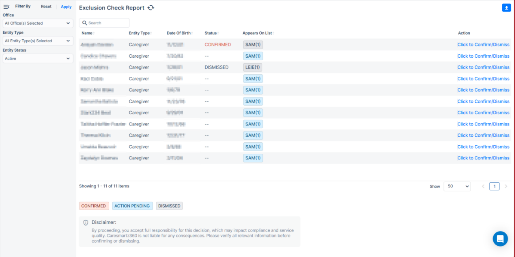 Exclusion Check Report added to caregiver reports in caregiver applicant profile