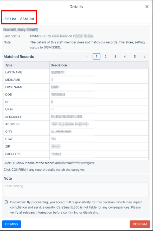 New exclusion check report feature in the caregiver applicant profile