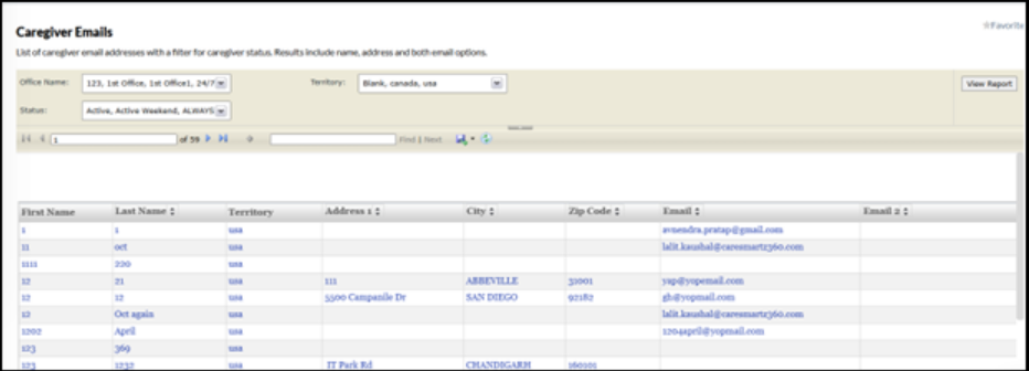Updated caregiver email report with enhanced filters on caregiver portal
