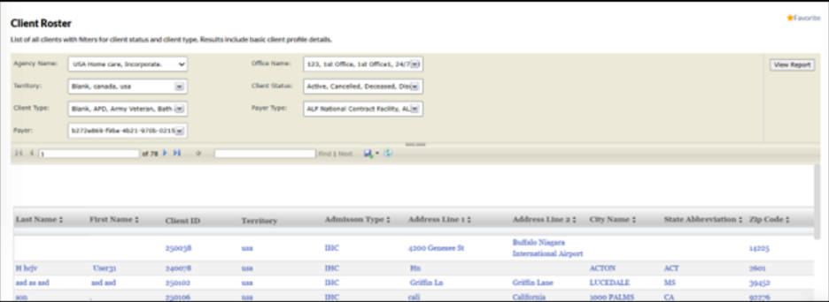 Updated client roster report on caregiver portal