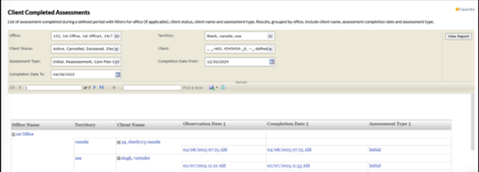 Updated Client assessment report on caregiver portal