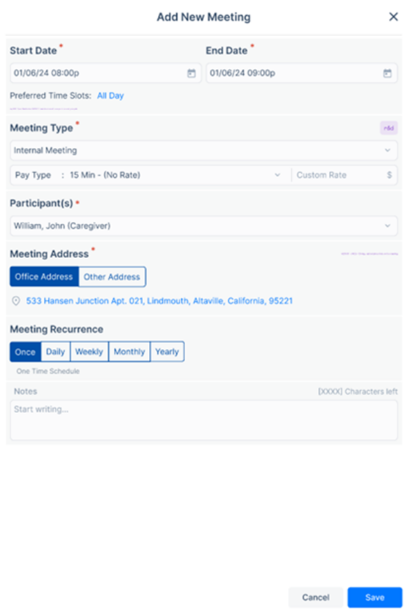 Enhanced meeting location options in agency scheduling form