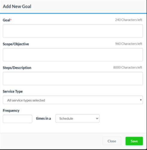 CareSmartz360 Agency Portal: new form for adding client goals