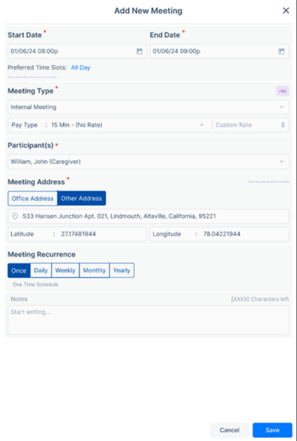 Updated auto-fill for custom meeting addresses in agency portal