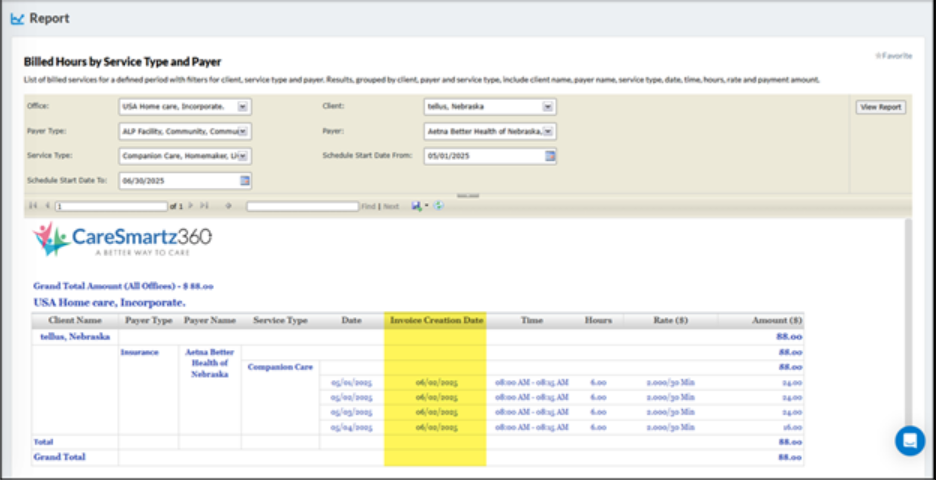 Invoice creation date added to billed hours report
