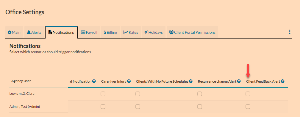 Family Feedback going out to selected agency user(s)