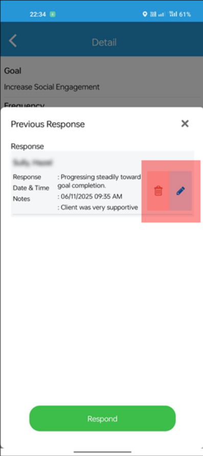 New goal response edit and delete options in caregiver app