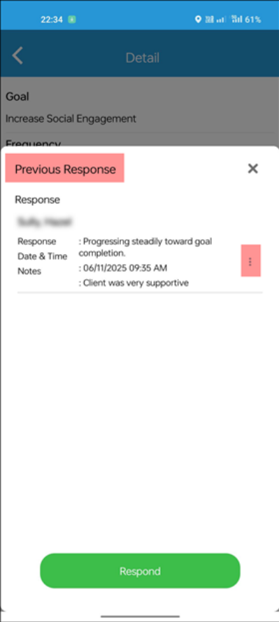 Updated previous goal responses in caregiver app