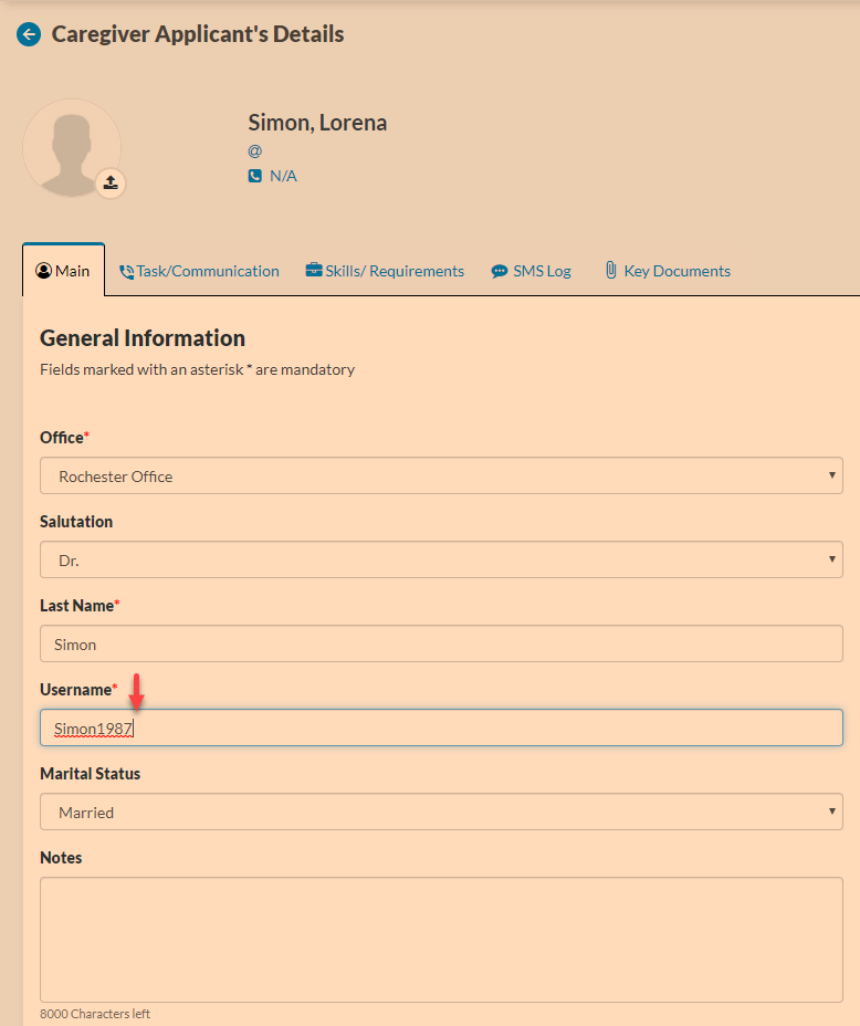 Ability to pick username for the Caregiver Applicants