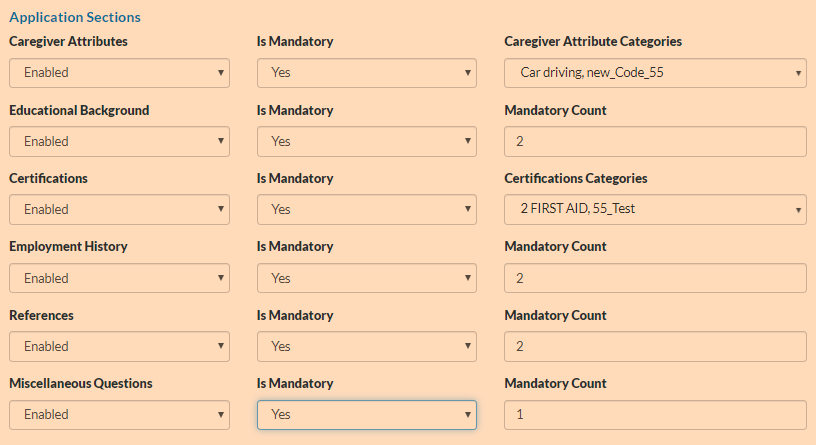 Caregiver Applicant Form Settings