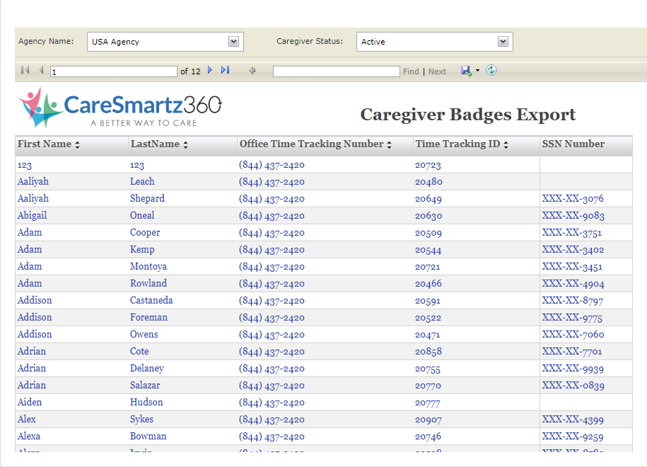 Caregiver Badges Export Report Update