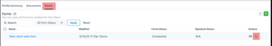 New icon to reopen and edit forms - CareSmartz360 software