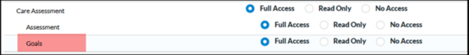 Permission control for 'Goals' section in client assessments