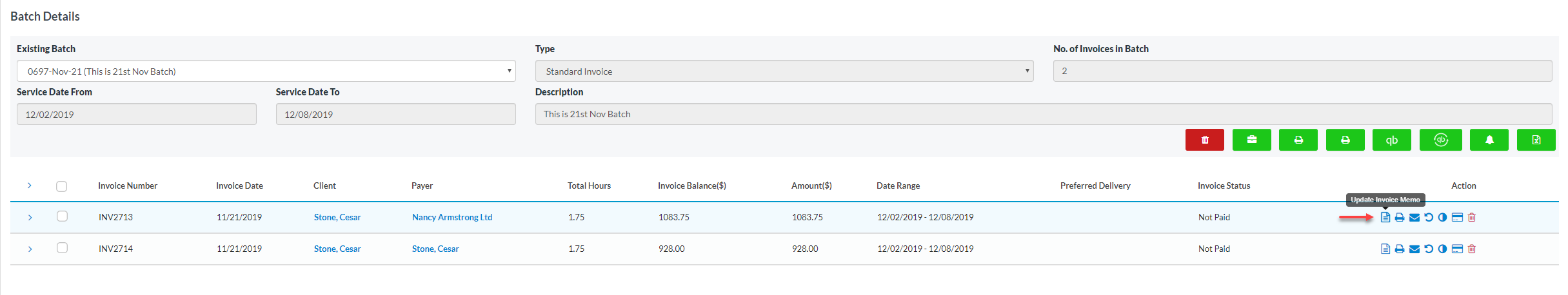 Customize invoice memo