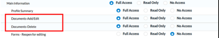 Enhanced document access permissions in role management